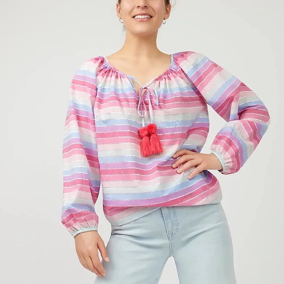 J.Crew Peasant Top in Metallic Pastel Stripe - Picture 5 of 5